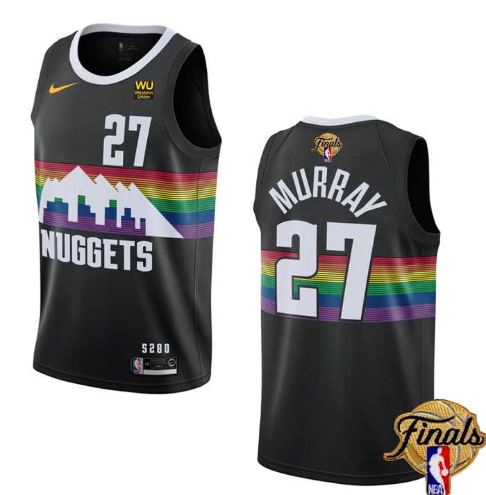 Mens Denver Nuggets #27 Jamal Murray Black 2023 Finals City Edition Stitched Basketball Jersey Dzhi